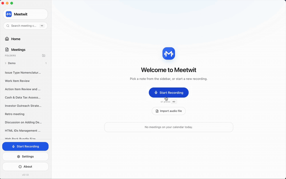 Meetwit in action — live transcription and summary